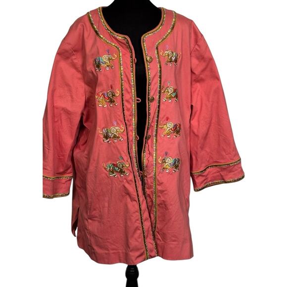 Bob Mackie 3X FLAW Wearable Art Kimono Jacket Woman Embroidery Elephant READ - Picture 2 of 14